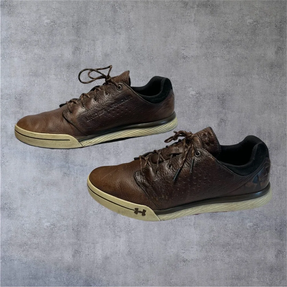 Under Armour Tempo Hybrid Golf Shoes Mens 9.5‎ Brown Leather Spikeless